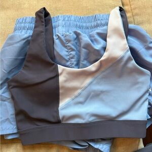 Wilo Blue Athletic Shorts W/ Matching Sports Bra